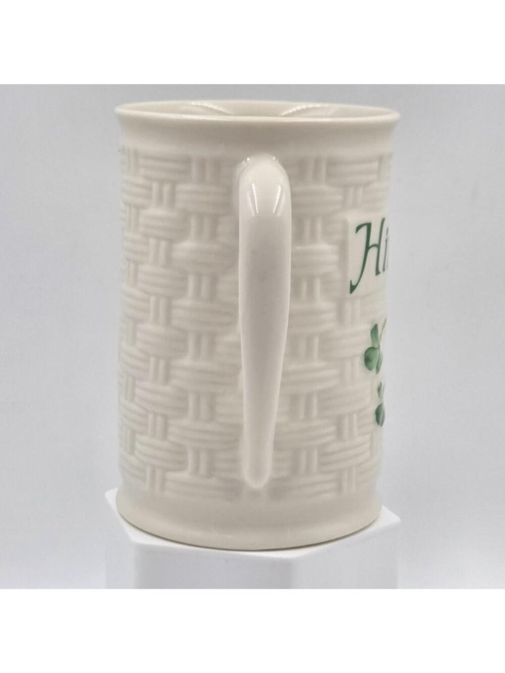 Belleek Pottery Shamrock Basketweave Himself Mug - Picture 4 of 7